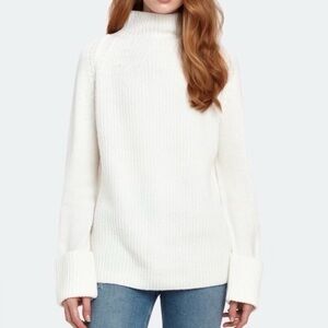 Vince Mixed Stitch Funnel Neck Sweater Cream 100% Wool Size Small Chunky Knit